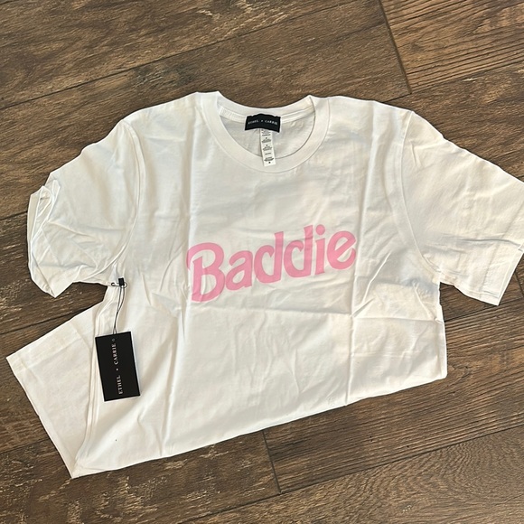 Ethel + Carrie BADDIE Graphic White and Pink T-Shirt - Picture 1 of 1